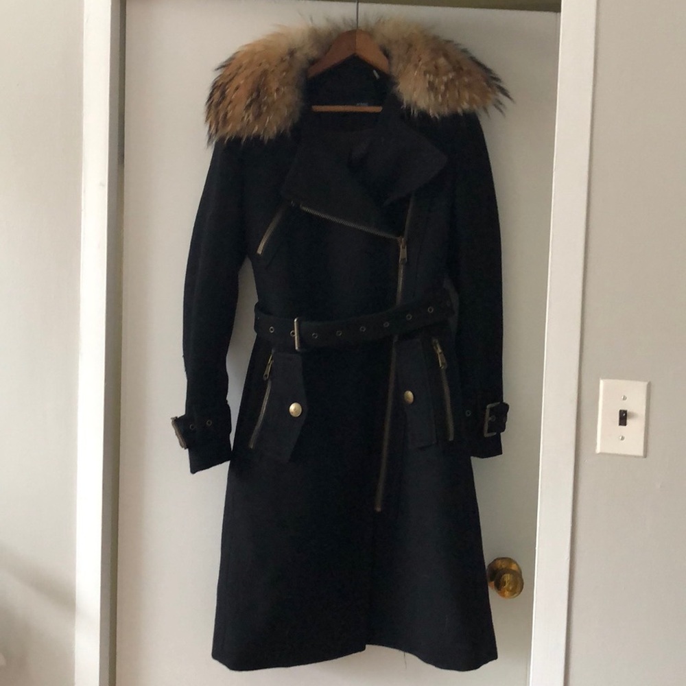 Andrew Marc Wool Coat Raccoon Fur collar Size 4